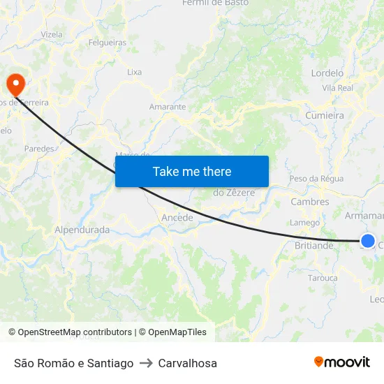 São Romão e Santiago to Carvalhosa map