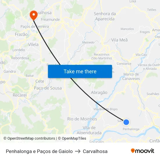 Penhalonga e Paços de Gaiolo to Carvalhosa map