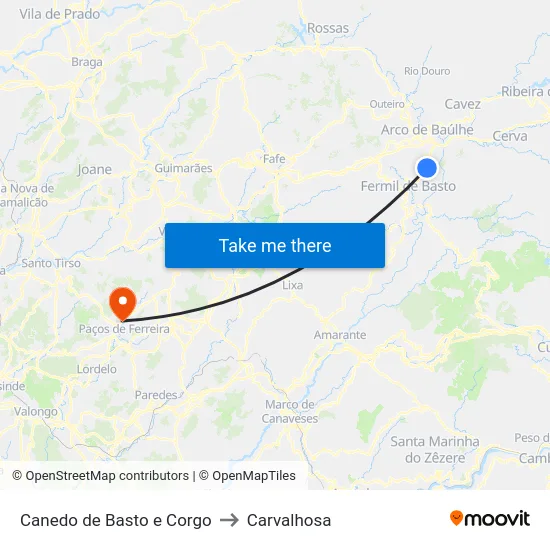Canedo de Basto e Corgo to Carvalhosa map
