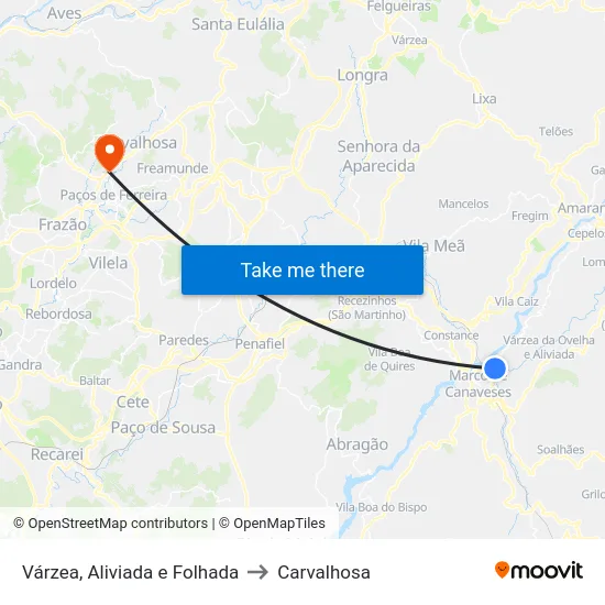 Várzea, Aliviada e Folhada to Carvalhosa map