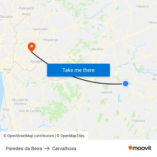 Paredes da Beira to Carvalhosa map