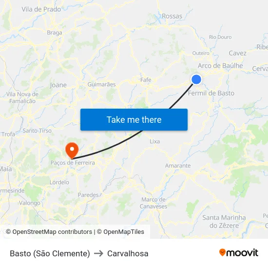 Basto (São Clemente) to Carvalhosa map