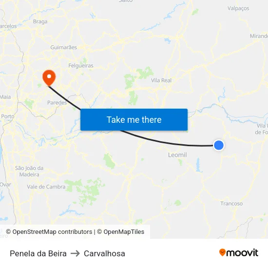 Penela da Beira to Carvalhosa map