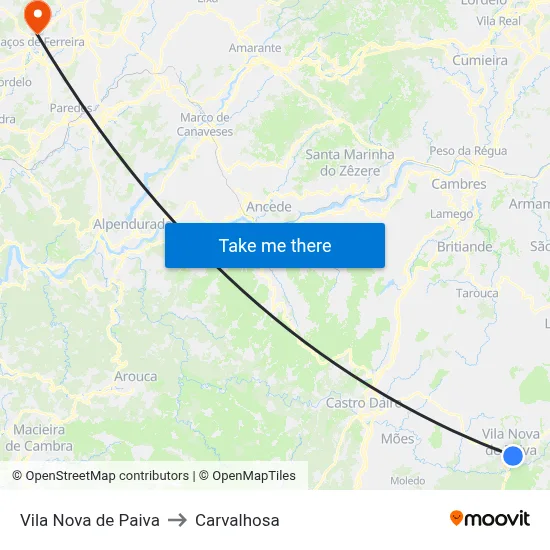 Vila Nova de Paiva to Carvalhosa map