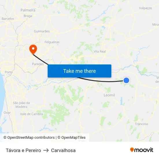 Távora e Pereiro to Carvalhosa map