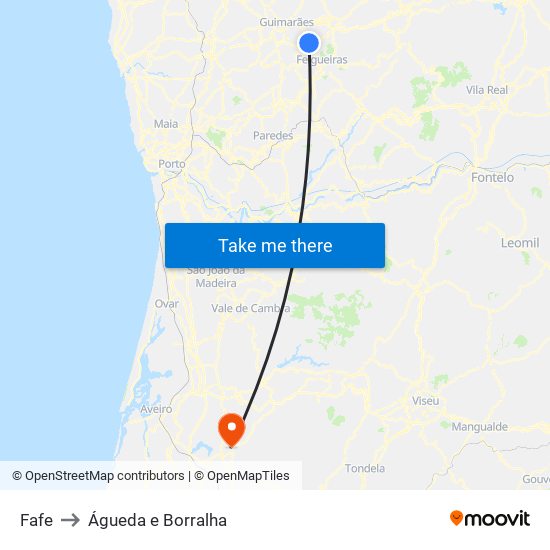 Fafe to Águeda e Borralha map