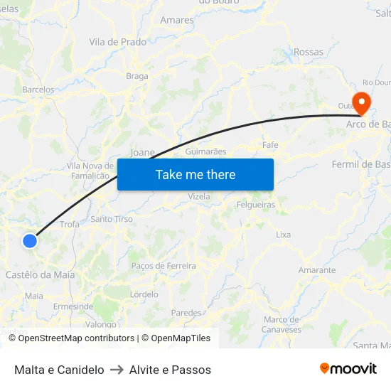 Malta e Canidelo to Alvite e Passos map