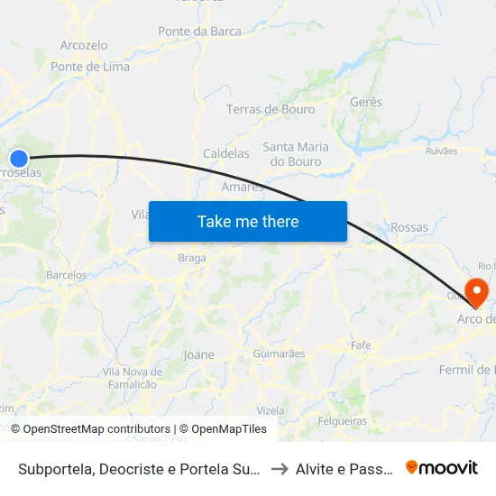 Subportela, Deocriste e Portela Susã to Alvite e Passos map