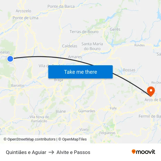 Quintiães e Aguiar to Alvite e Passos map
