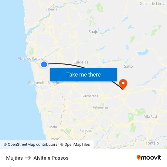 Mujães to Alvite e Passos map