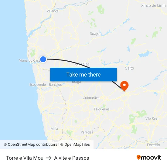 Torre e Vila Mou to Alvite e Passos map