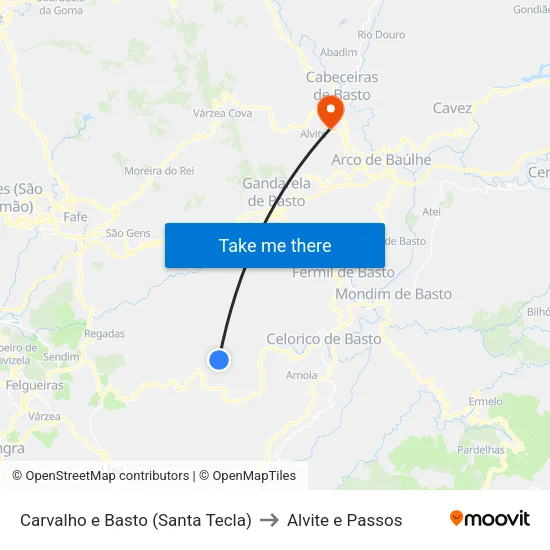 Carvalho e Basto (Santa Tecla) to Alvite e Passos map