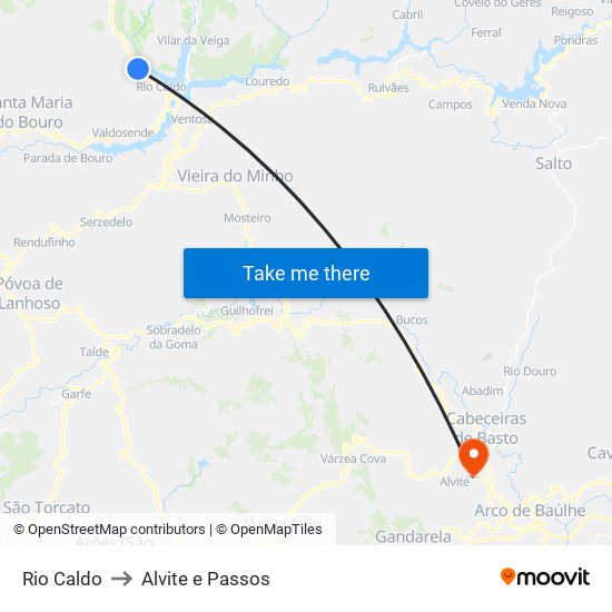 Rio Caldo to Alvite e Passos map
