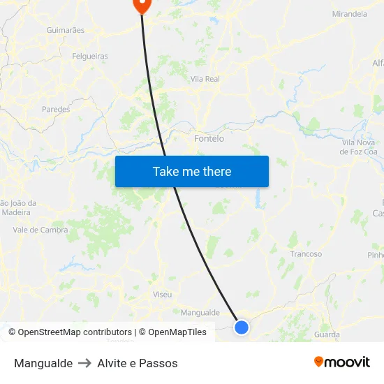 Mangualde to Alvite e Passos map