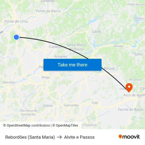 Rebordões (Santa Maria) to Alvite e Passos map