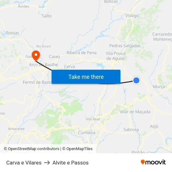 Carva e Vilares to Alvite e Passos map