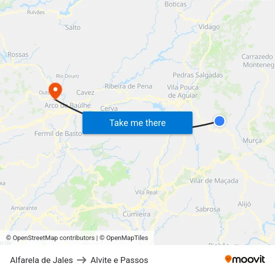 Alfarela de Jales to Alvite e Passos map