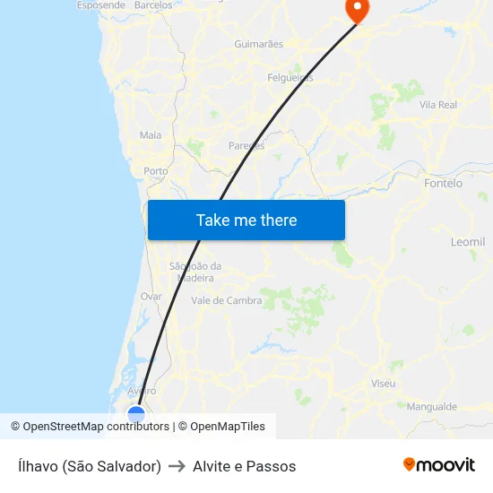 Ílhavo (São Salvador) to Alvite e Passos map