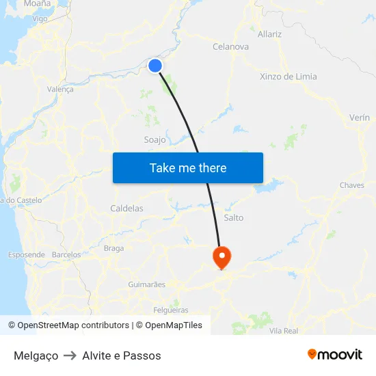 Melgaço to Alvite e Passos map