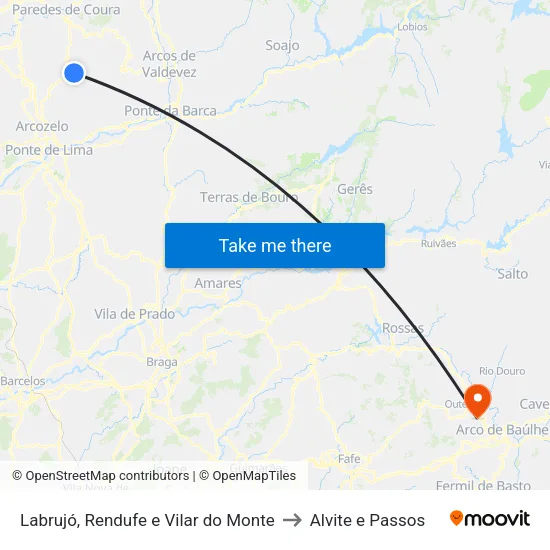 Labrujó, Rendufe e Vilar do Monte to Alvite e Passos map