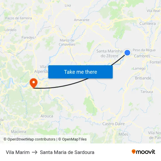 Vila Marim to Santa Maria de Sardoura map