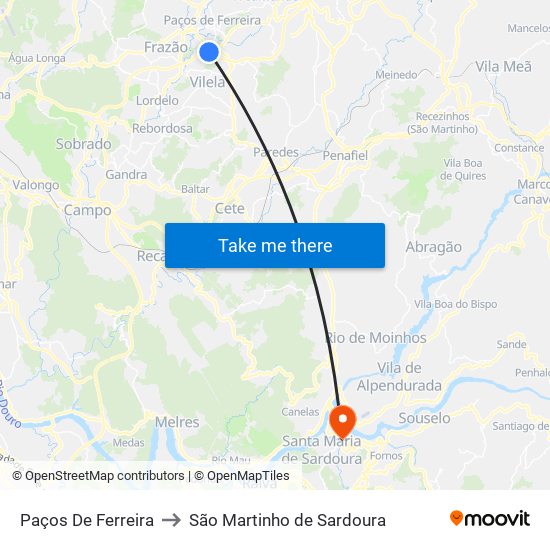 Paços De Ferreira to São Martinho de Sardoura map