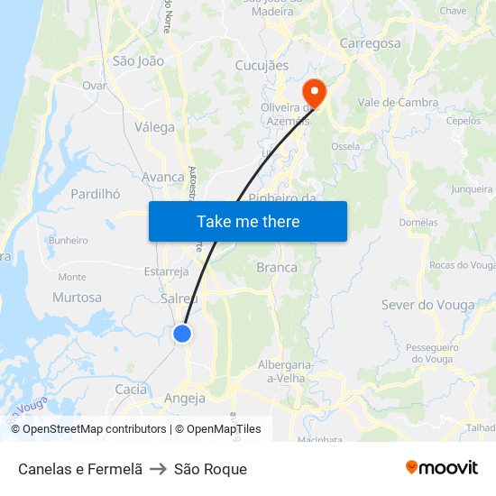 Canelas e Fermelã to São Roque map