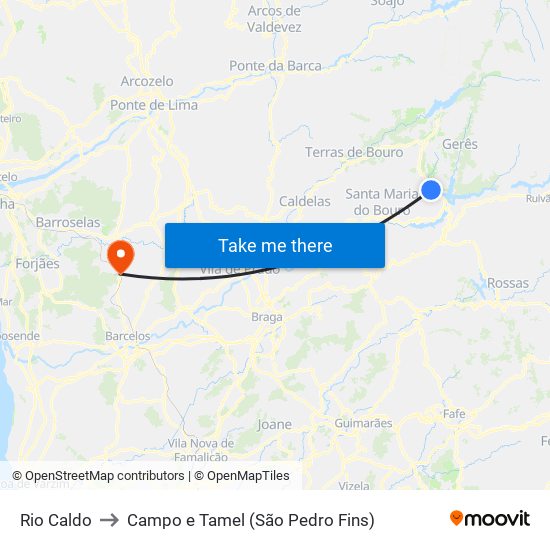 Rio Caldo to Campo e Tamel (São Pedro Fins) map