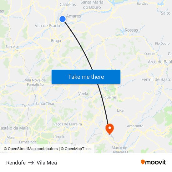Rendufe to Vila Meã map