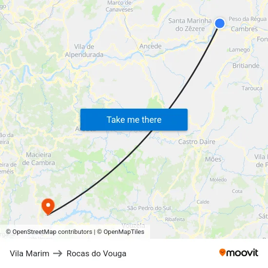 Vila Marim to Rocas do Vouga map
