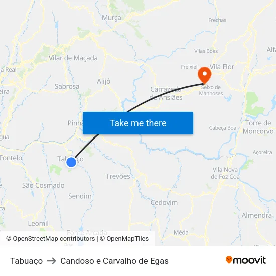 Tabuaço to Candoso e Carvalho de Egas map