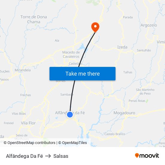 Alfândega Da Fé to Salsas map