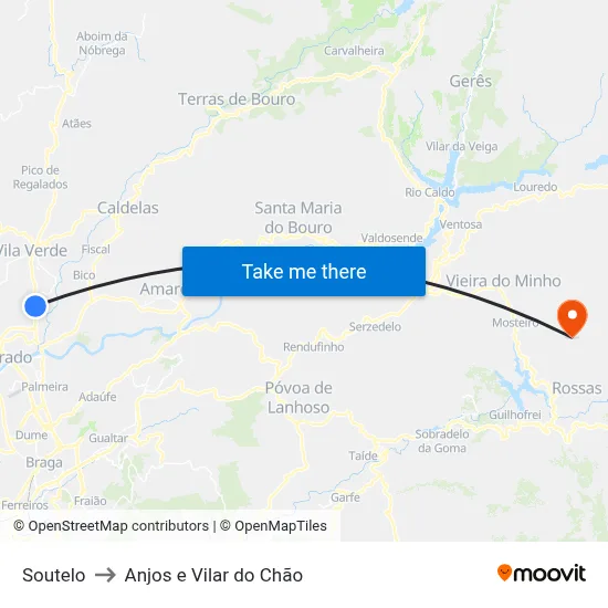 Soutelo to Anjos e Vilar do Chão map