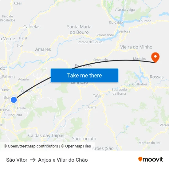 São Vítor to Anjos e Vilar do Chão map