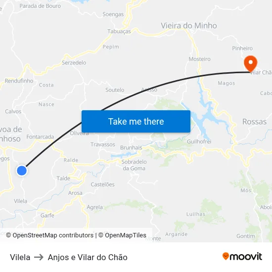 Vilela to Anjos e Vilar do Chão map