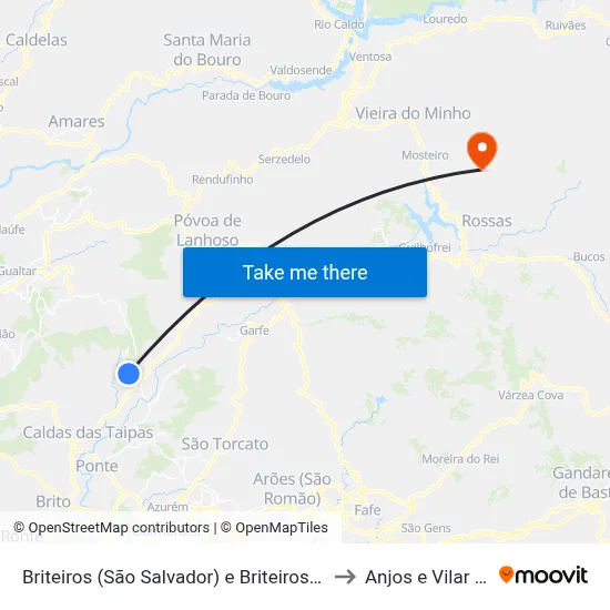 Briteiros (São Salvador) e Briteiros (Santa Leocádia) to Anjos e Vilar do Chão map