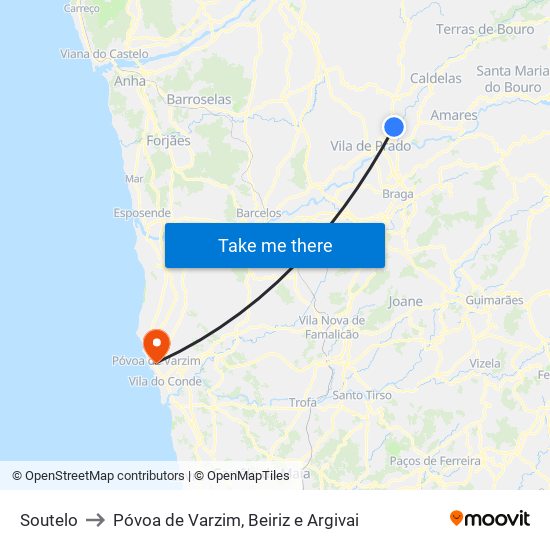 Soutelo to Póvoa de Varzim, Beiriz e Argivai map