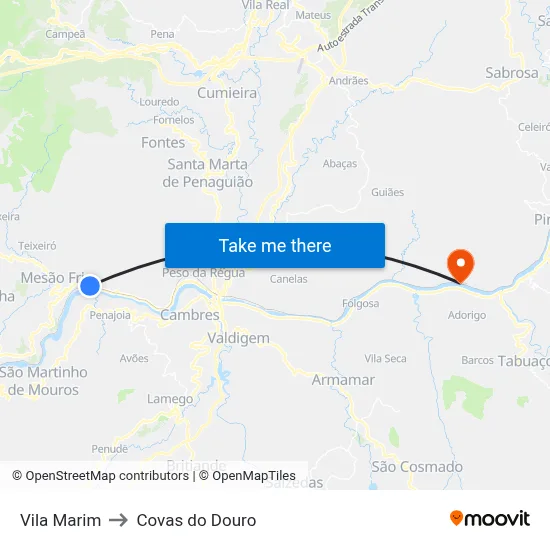 Vila Marim to Covas do Douro map