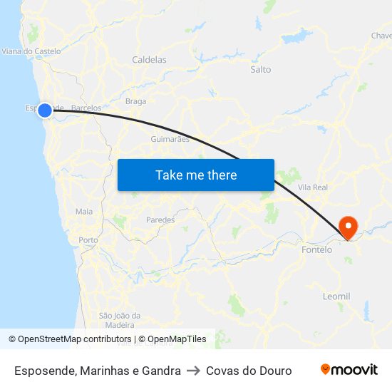 Esposende, Marinhas e Gandra to Covas do Douro map