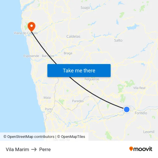 Vila Marim to Perre map