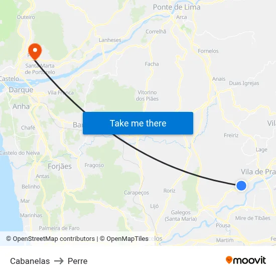 Cabanelas to Perre map