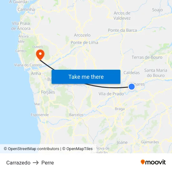 Carrazedo to Perre map