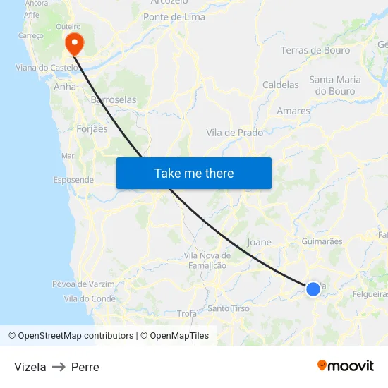 Vizela to Perre map