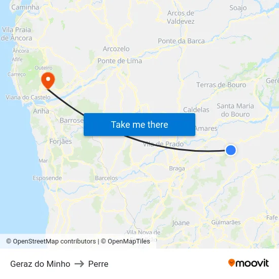 Geraz do Minho to Perre map