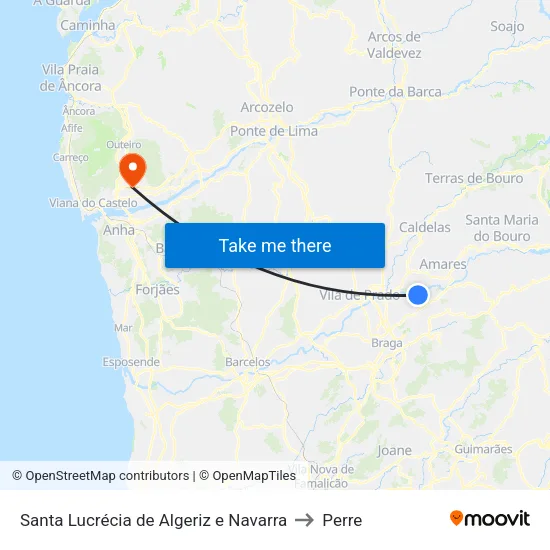 Santa Lucrécia de Algeriz e Navarra to Perre map