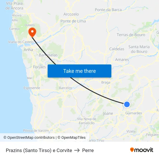 Prazins (Santo Tirso) e Corvite to Perre map