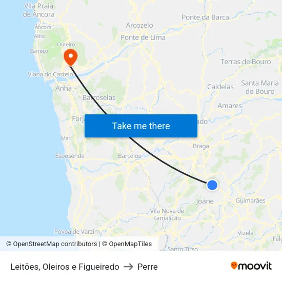 Leitões, Oleiros e Figueiredo to Perre map