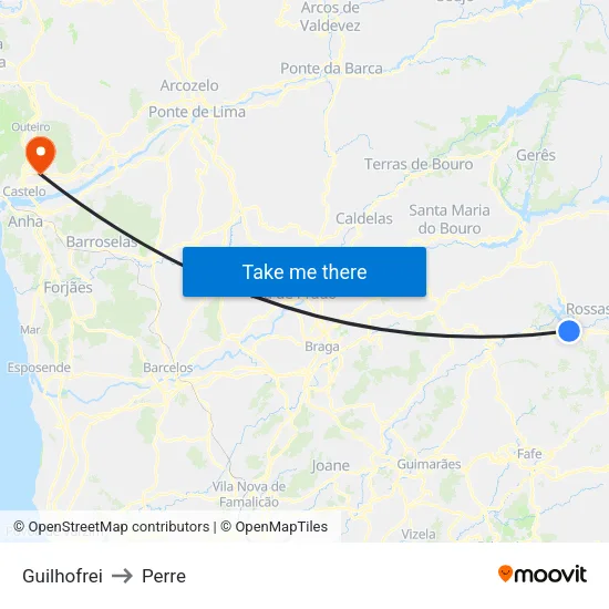 Guilhofrei to Perre map