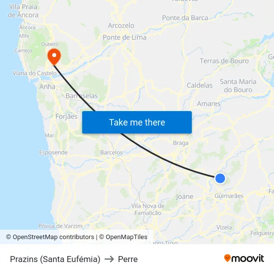 Prazins (Santa Eufémia) to Perre map