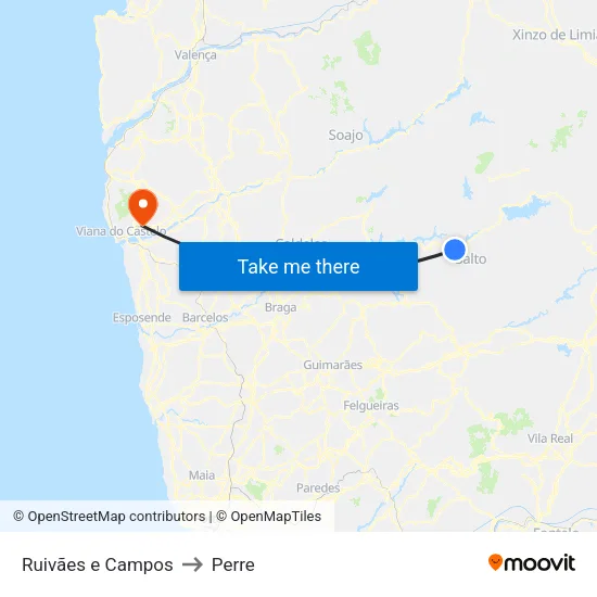 Ruivães e Campos to Perre map